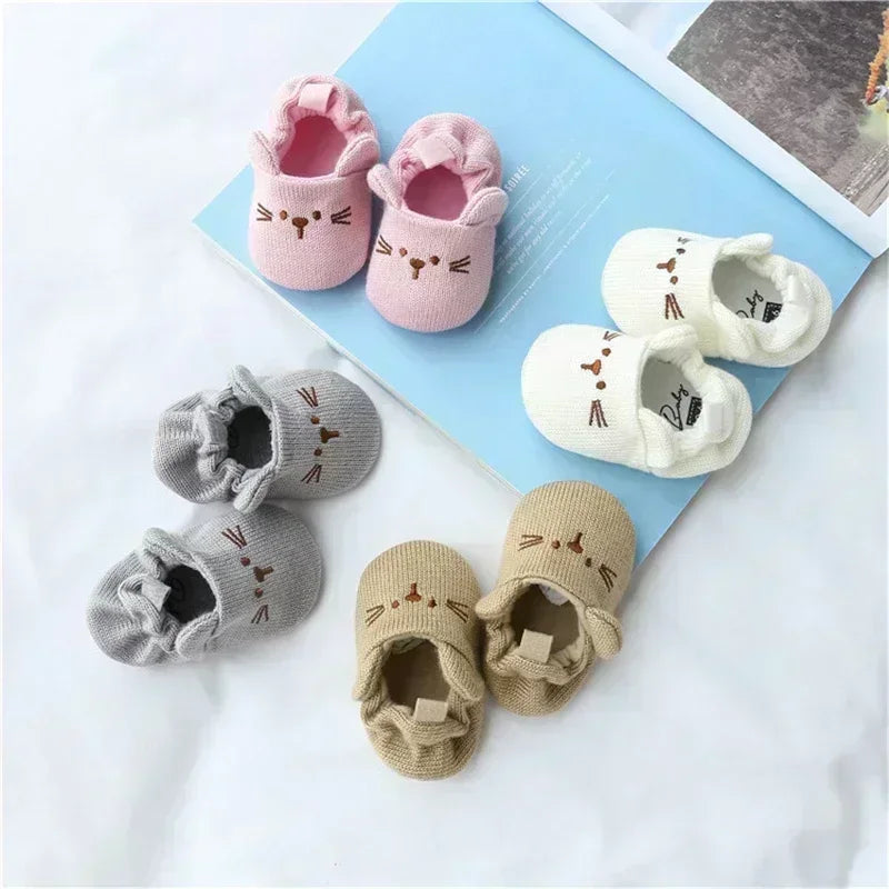Infant Toddler Slippers Baby Boys Girls Knited Crib Shoes Cute Cartoon Mouse Panda Anti-slip Prewalker Baby Slippers